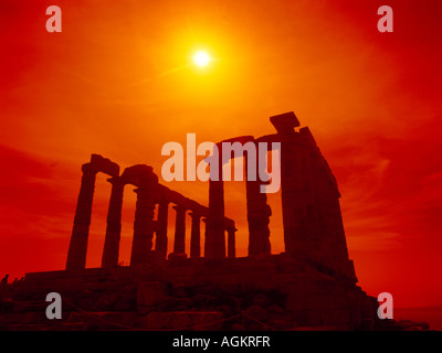 Attika Griechenland Kap Sounion Sonnenuntergang Tempel des Poseidon Stockfoto