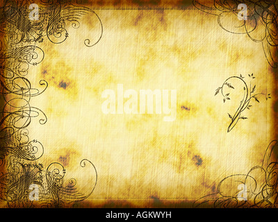 ausgezeichnetes wirbelnden Arabeske-Design auf alte Grunge Pergament Hintergrund gedruckt Stockfoto