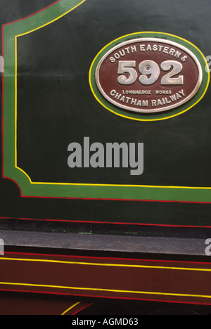 Detail der Lokomotive auf der Bluebell Railway, East Sussex, England. Stockfoto