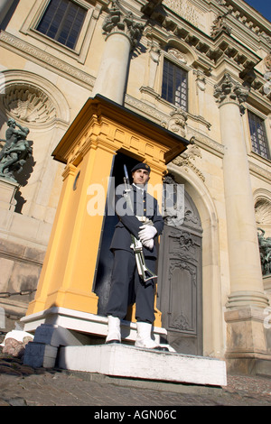 Schwedische Wache vor einem der königlichen Paläste in Gamla Stan Stockholms Altstadt Stockholm Schweden Stockfoto