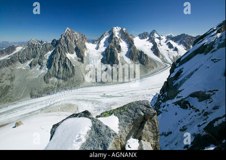 Die zurückweichenden Argentiere Gletscher aus der Grand Montets über Chamonix Frankreich Stockfoto