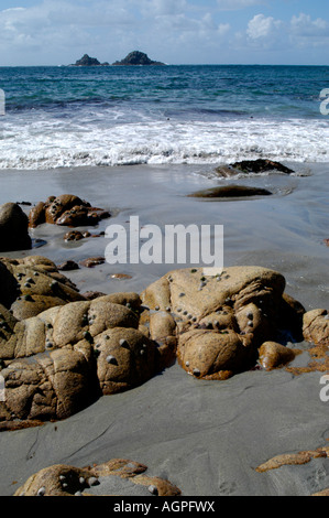 Porth Nanven Strand Kinderbett Tal Nr St nur Cornwall England suchen W in Richtung der Brisons Stockfoto