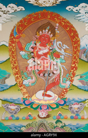 Wandbehang in der Erleuchtung Stupa Darstellung Vajrayogini weiblich buddhistischen Gottheit dekoriert Stockfoto