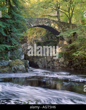 Steinbrücke über den Fluss Braan in der Eremitage, in der Nähe von Dunkeld, Perth and Kinross, Scotland, UK Stockfoto