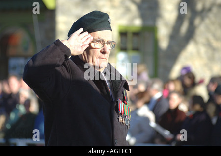 Veteran salutieren am Remembrance Day Sonntag Stockfoto