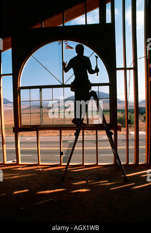 Bauarbeiter, Silhouette Stockfoto