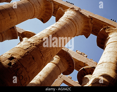 Ägypten Luxor Karnak Tempel Säulen der großen Säulenhalle Stockfoto