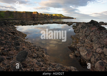 Der Strand neben Dunnottar Castle mit Blick auf die Nordsee in der Nähe von Stonehaven, Aberdeenshire, Schottland, UK Stockfoto