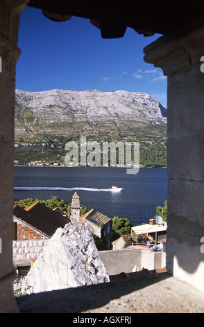 Fernsehreihe Korcula Turm des Hauses von Marco Polo in Korcula Sueddalmatien Kroatien der Wohnturm Marco Polo Korcula Süd Stockfoto