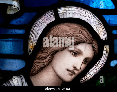 St. Agnes dargestellt auf einem Fenster im Kreuzgang der Kathedrale von Gloucester England Stockfoto