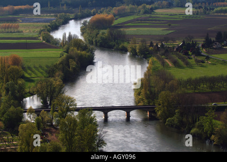 Fluss Dordogne gesehen von Domme Stockfoto