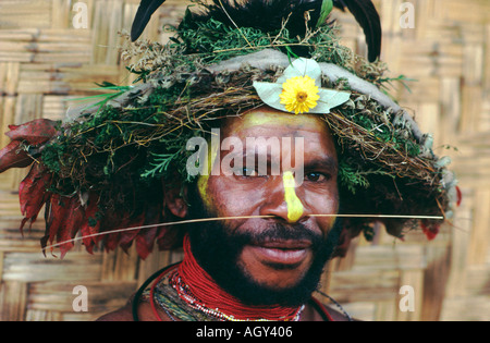 Huli wigman im Hedemari Village Southern Highlands Papua-Neuguinea Stockfoto