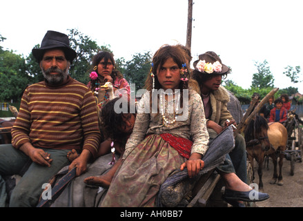Roma-Familie in der Nähe von Bukarest, Rumänien Stockfoto