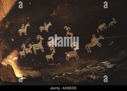 Alten Anasazi Petroglyphen von Schafen im Arches National Park, Utah Stockfoto