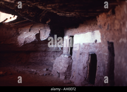 Innenansicht der Anasazi Klippe Wohnung "Moon House" Ruine im McCloyds Canyon in Utah. Stockfoto