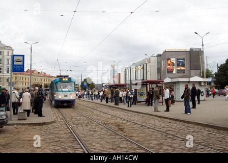 Straßenbahn-Haltestelle in Riga Lettland Stockfoto