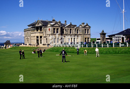 18. Loch und Clubhaus am alten Kurs St Andrews Fife Schottland Stockfoto