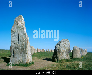 'Ales Stenar', Schwedens größtes Schiffsenseming, Kåseberga, nahe Löderup, Skåne, Schweden. Stockfoto