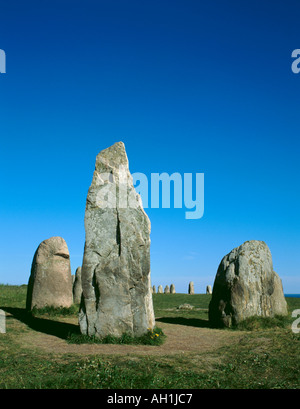 'Ales Stenar', Schwedens größtes Schiffsenseming, Kåseberga, nahe Löderup, Skåne, Schweden. Stockfoto