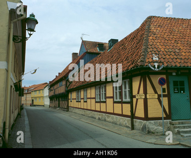 Malerische Fachwerkhäuser auf Stora Västergatan, Ystad, Skåne, Schweden. Stockfoto