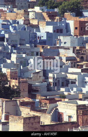 Blau bemalte Häuser Wohnungen in Jodhpur Stadt westlichen Rajasthan Indien Asien IN10 9 Stockfoto