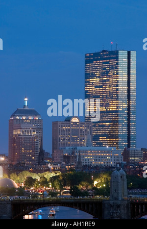 Boston MA-Skyline-Blick von der John Hancock Wahrzeichen Gebäude während Juli 4 Boston POPS Konzert auf der Esplanade Stockfoto