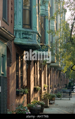 Brownstone Stadthäuser in Boston Südende. Stockfoto