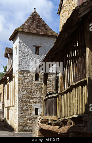 Straßenszene zitieren mittelalterlichen Carennac Haut Pays de Quercy Dordogne 2005 Stockfoto