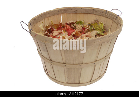 Korb mit Herbst Blätter Silhouette auf weißem Hintergrund Stockfoto