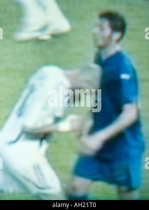 TV Aufnahme des berüchtigten Vorfalls wofür Zinedine Zidane während 2006 World Cup-Finale in Berlin abgeschickt habe Stockfoto