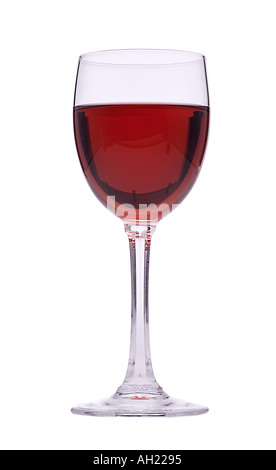 Glas Rotwein Silhouette auf weißem Hintergrund Stockfoto