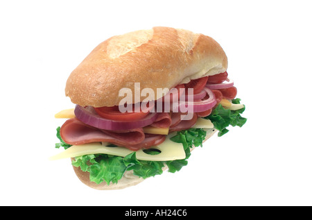 Nahaufnahme von einem italienischen u-Boot-Sandwich Silhouette auf weißem Hintergrund Stockfoto