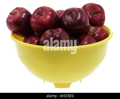gelbe Schale mit Äpfeln Silhouette auf weißem Hintergrund Stockfoto