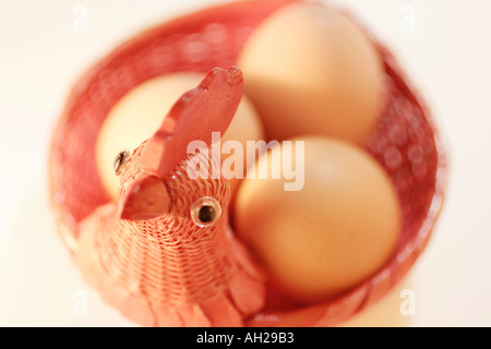 Eiern in Huhn Korb Stockfoto