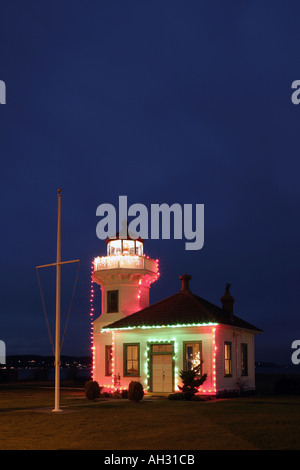 Weihnachtsbeleuchtung auf Mukilteo Licht Mukilteo Washington Stockfoto