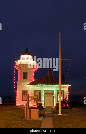 Weihnachtsbeleuchtung auf Mukilteo Licht Mukilteo Washington Stockfoto