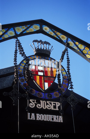 Verbleitem Glas Schild über dem Eingang zu La Boqueria-Markt Barcelona Spanien Stockfoto