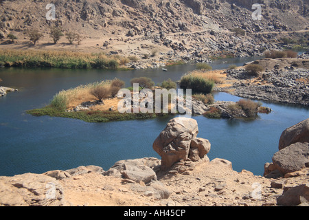 Ersten Katarakt des Nils, angesehen von oben Seheyl Insel, nahe Assuan, Ägypten Stockfoto