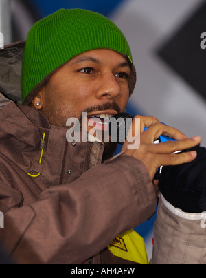 Grammy-Gewinner Rapper Common bei 2007 ESPN Winter X Games 11 Snowboard Slopestyle Siegerehrung am Buttermilk Mountain Stockfoto