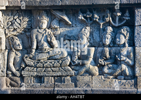 Stein geschnitzt Relief Borobudur Indonesien Stockfoto