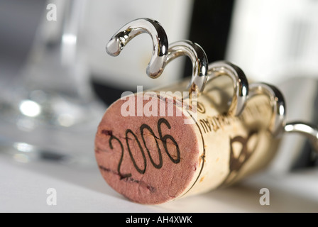 Flasche Rotwein Korken mit Datumsstempel Stockfoto