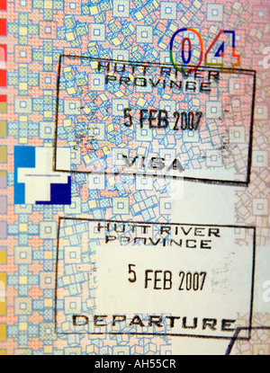 Ein Pass mit Hutt River Einwanderung Briefmarken gestempelt Stockfoto