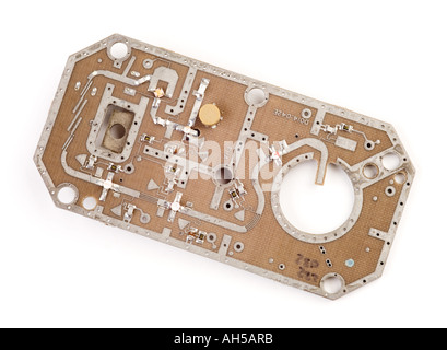 eine Mikrowelle Frequenz Platine aus einer Satellitenschüssel Receiver feed Horn LNB Stockfoto