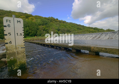 Ein Ford und Wehr auf dem Fluß Tavy auf Lopwell Devon Great Britain Stockfoto