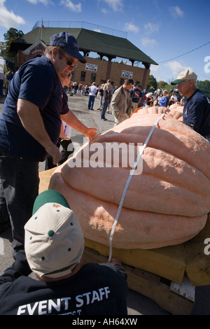 Riesen-Kürbis wiegen Pumpkinfest 2007 Cooperstown New Yorker Stockfoto