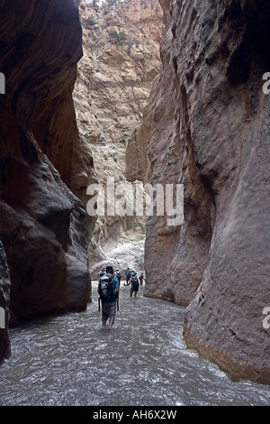 Wanderer in den Achaabou Canyon M Goun Schluchten Marokko Stockfoto