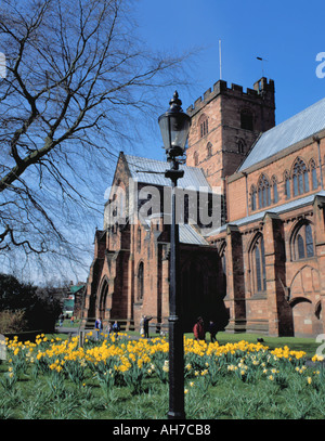 Carlisle Kathedrale aus Süd-Ost, Carlisle, Cumbria, England, Großbritannien. Stockfoto