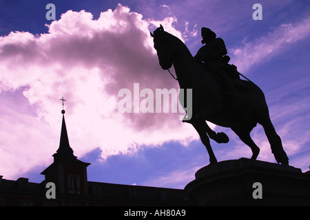 Madrid-Spanien-Statue von Philip III Plaza Mayor Stockfoto