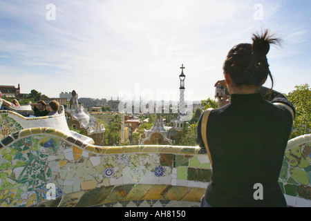 Barcelona-Spanien-Ausblick über die Stadt vom Parc Güell Stockfoto