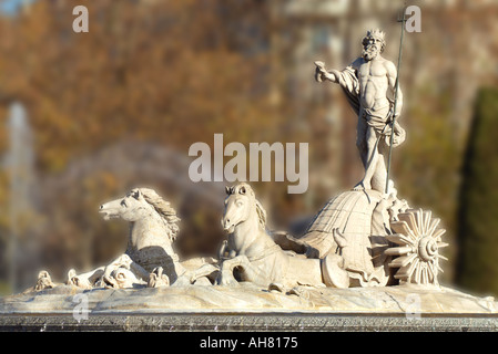 Der Neptun-Brunnen im Plaza Canovas del Castillo in Madrid Stockfoto